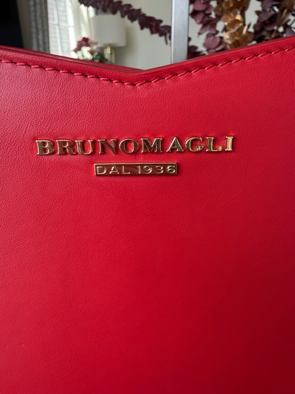 Bruno Magli Vibrant Red Leather Shoulder Bag with Gold Hardware - Picture 3 of 16
